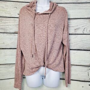 Fitz + Eddi Medium Pink Twist Front Hoodie Soft Knit Long Sleeve Casual Top